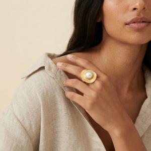 Halo Pearl Ring | Waterproof Jewellery Summer | Gold Stacking Pearl Ring