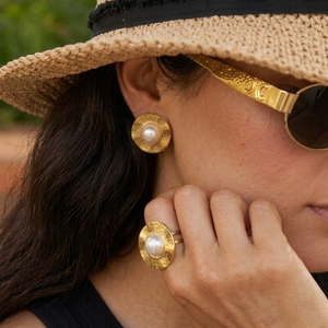 Halo Pearl Ring | Waterproof Jewellery Summer | Gold Stacking Pearl Ring