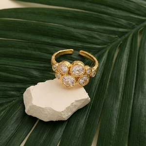 Multi stone ring, cluster diamond ring, gifts for her, waterproof jewelry, layering jewelry, minimalist jewelry, statement ring