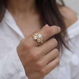 Hammered Cluster Diamond Ring I Multi Stone Ring I Layering Jewellery