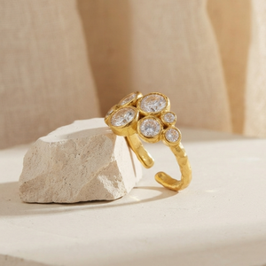 Hammered Cluster Diamond Ring I Multi Stone Ring I Layering Jewellery