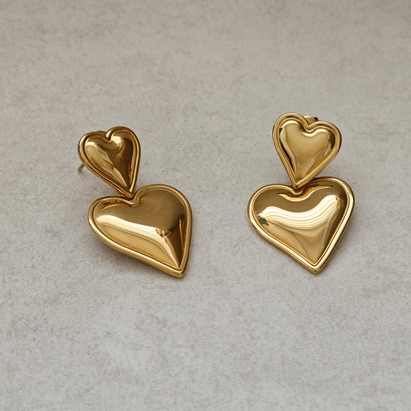 Double Heart Drop Earrings