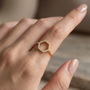 Hexagon Ring Gold I Geometric Ring Gold Women I Safana Jewellery