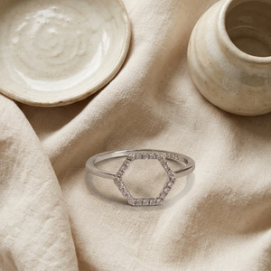 Hexagon Ring Silver I Geometric Ring Silver Women I Safana Jewellery