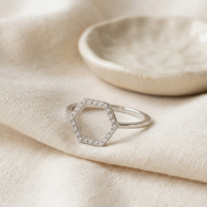 Hexagon Ring Silver I Geometric Ring Silver Women I Safana Jewellery