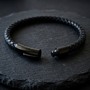 Men's Leather Clasp Bracelet Black | Men's Jewellery