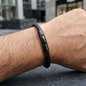 Men's Leather Clasp Bracelet Black | Men's Jewellery