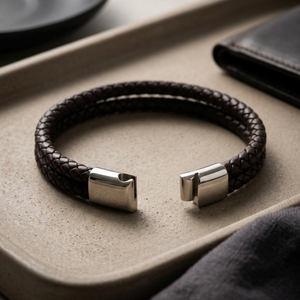 Leather Clasp Bracelet Brown