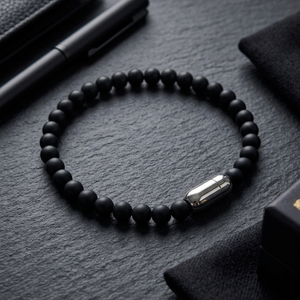 Men's Magnetic Clasp Onyx Bead Bracelet | Men's Jewellery