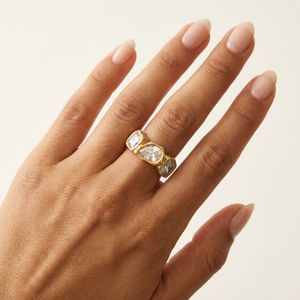  Multi Stone Hammered Ring I Non Tarnish Layering Jewellery I Waterproof Gold Jewellery I Statement Crystal Diamond Ring