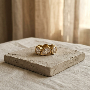Multi Stone Hammered Ring I Non Tarnish Layering Jewellery I Waterproof Gold Jewellery I Statement Crystal Diamond Ring