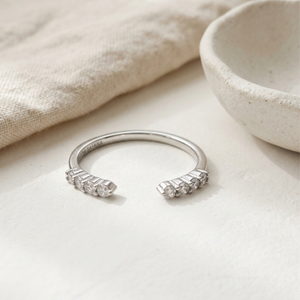 Open Cuff Diamond Ring | Silver Wedding Band Women