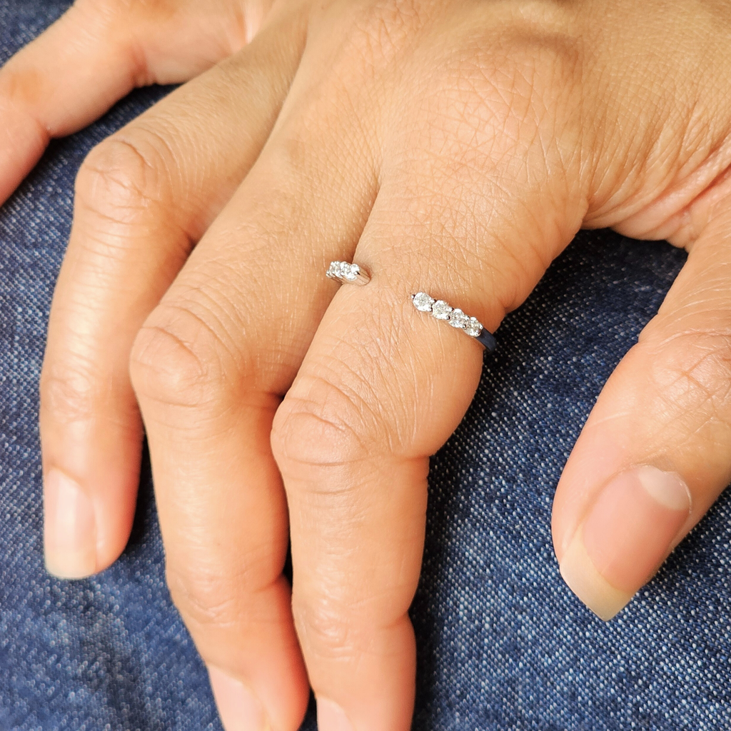 Open Cuff Diamond Ring | Silver Wedding Band Women