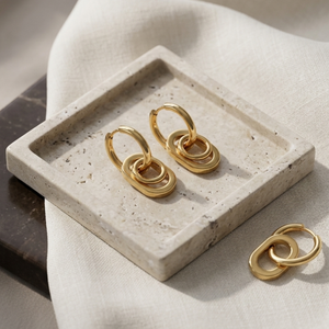 Oval Charm Hoop Earrings Gold | Waterproof Jewellery