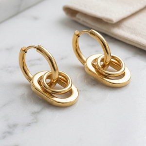 Oval Charm Hoop Earrings Gold | Waterproof Jewellery