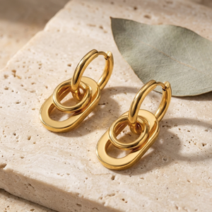 Oval Charm Hoop Earrings Gold | Waterproof Jewellery