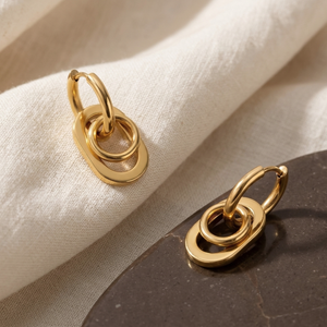 Oval Charm Hoop Earrings Gold | Waterproof Jewellery