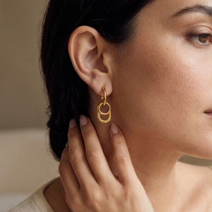 Oval Charm Hoop Earrings Gold | Waterproof Jewellery