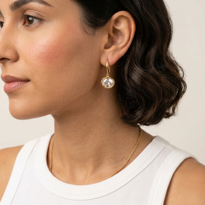 Oval Solitaire Drop Earrings I Oval Dangle Earrings I Non Tarnish Layering Jewellery Gold