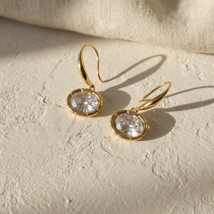 Oval Solitaire Drop Earrings I Oval Dangle Earrings I Non Tarnish Layering Jewellery Gold