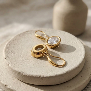 Oval Solitaire Drop Earrings I Oval Dangle Earrings I Non Tarnish Layering Jewellery Gold
