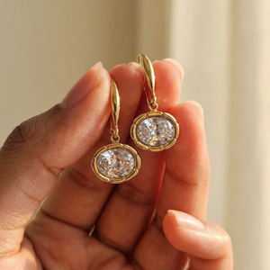 Oval Solitaire Drop Earrings I Oval Dangle Earrings I Non Tarnish Layering Jewellery Gold