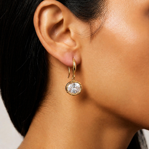 Oval Solitaire Drop Earrings I Oval Dangle Earrings I Non Tarnish Layering Jewellery Gold