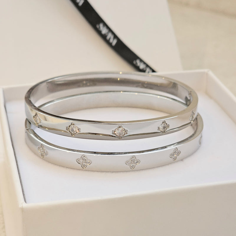 Diamond Clover Bangle Silver I Non Tarnish Bangle I Safana Jewellery

