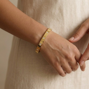 Diamond Clover Bangle Gold I Non Tarnish Bangle I Safana Jewellery