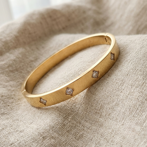 Diamond Clover Bangle Gold I Non Tarnish Bangle I Safana Jewellery