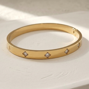 Diamond Clover Bangle Gold I Non Tarnish Bangle I Safana Jewellery