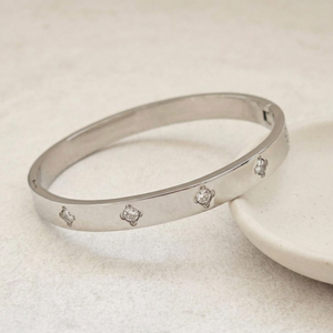 Diamond Clover Bangle Silver I Non Tarnish Bangle I Safana Jewellery
