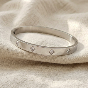Diamond Clover Bangle Silver I Non Tarnish Bangle I Safana Jewellery