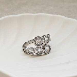 Solitaire Diamond Crossover Ring Silver | Waterproof Jewellery