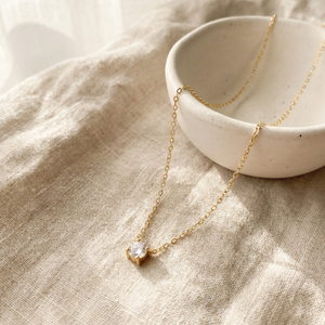 Gold Solitaire Diamond Necklace I Dainty Diamond Necklace I Safana Jewellery