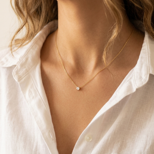 Gold Solitaire Diamond Necklace I Dainty Diamond Necklace I Safana Jewellery