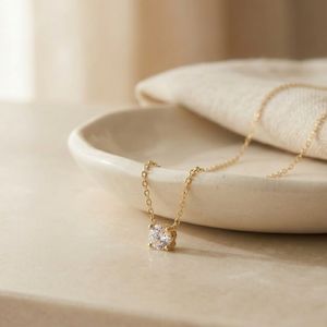 Gold Solitaire Diamond Necklace I Dainty Diamond Necklace I Safana Jewellery