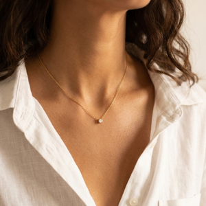 Gold Solitaire Diamond Necklace I Dainty Diamond Necklace I Safana Jewellery