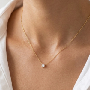 Gold Solitaire Diamond Necklace I Dainty Diamond Necklace I Safana Jewellery