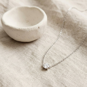 Solitaire Diamond Necklace Silver I Bridal Wedding Necklace I Safana Jewellery