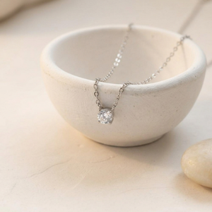 Solitaire Diamond Necklace Silver I Bridal Wedding Necklace I Safana Jewellery