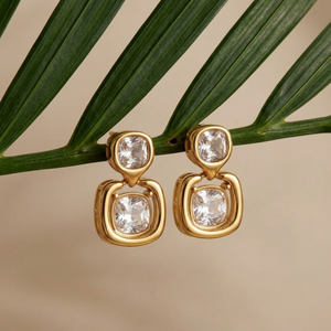 Square Crystal Drop Earrings I Layering Jewellery I Non Tarnish Jewellery