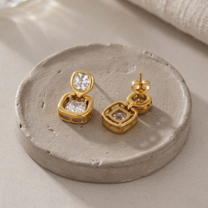 Square Crystal Drop Earrings I Layering Jewellery I Non Tarnish Jewellery