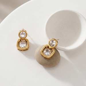Square Crystal Drop Earrings I Layering Jewellery I Non Tarnish Jewellery