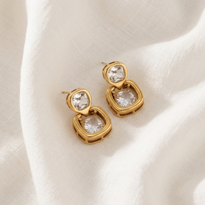 Square Crystal Drop Earrings I Layering Jewellery I Non Tarnish Jewellery