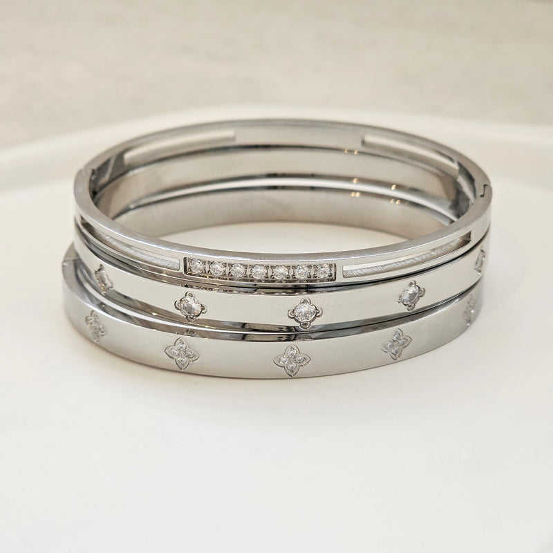 Diamond Clover Bangle Silver I Non Tarnish Bangle I Safana Jewellery

