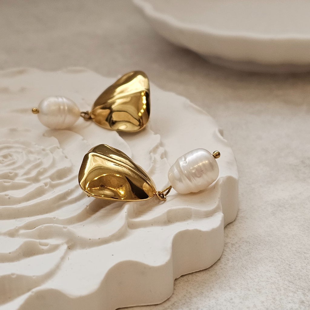 Triangle Pearl Drop Earrings | Waterproof Non Tarnish Jewellery