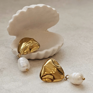 Triangle Pearl Drop Earrings | Waterproof Non Tarnish Jewellery