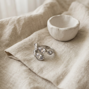 Teardrop Diamond Crossover Ring Silver | Waterproof Jewellery