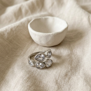 Teardrop Diamond Crossover Ring Silver | Waterproof Jewellery